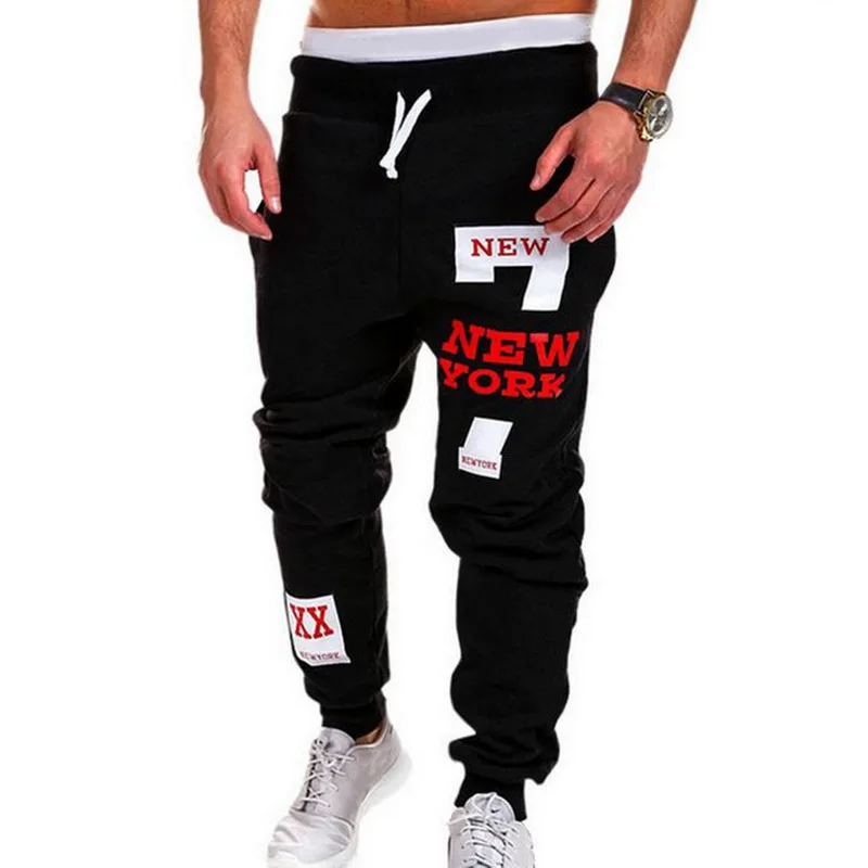 Мужские спортивные штаны с принтом, повседневные полосатые Лоскутные джоггеры, модные уличные штаны в стиле хип-хоп, мужские спортивные штаны, Pantalon Homme - Цвет: black red 2