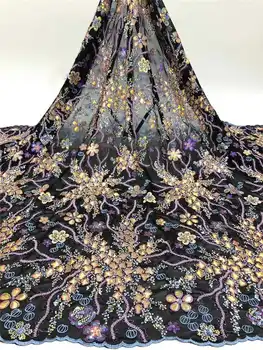

2020Latest High-End Classic Liser Embroidery Velvet With Sequince Fabric High Quality Lace For Christmas Party Dress NN968-8