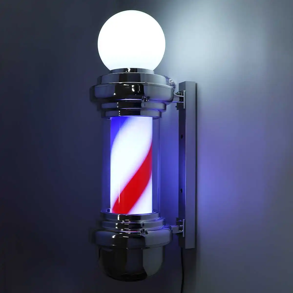 LED Barber Shop Sign Pole Light Red White Blue Stripe Design Roating Salon Wall Hanging Light Lamp Beauty Salon Lamp