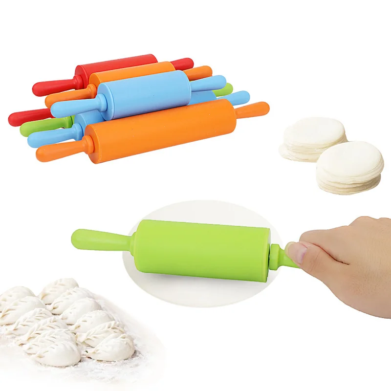 Wooden Handle Silicone Rolling Pin Dough Roller Kitchen Baking Tool for Fondant Cake Pasta Cookie Dough Bakery Pastry Tools