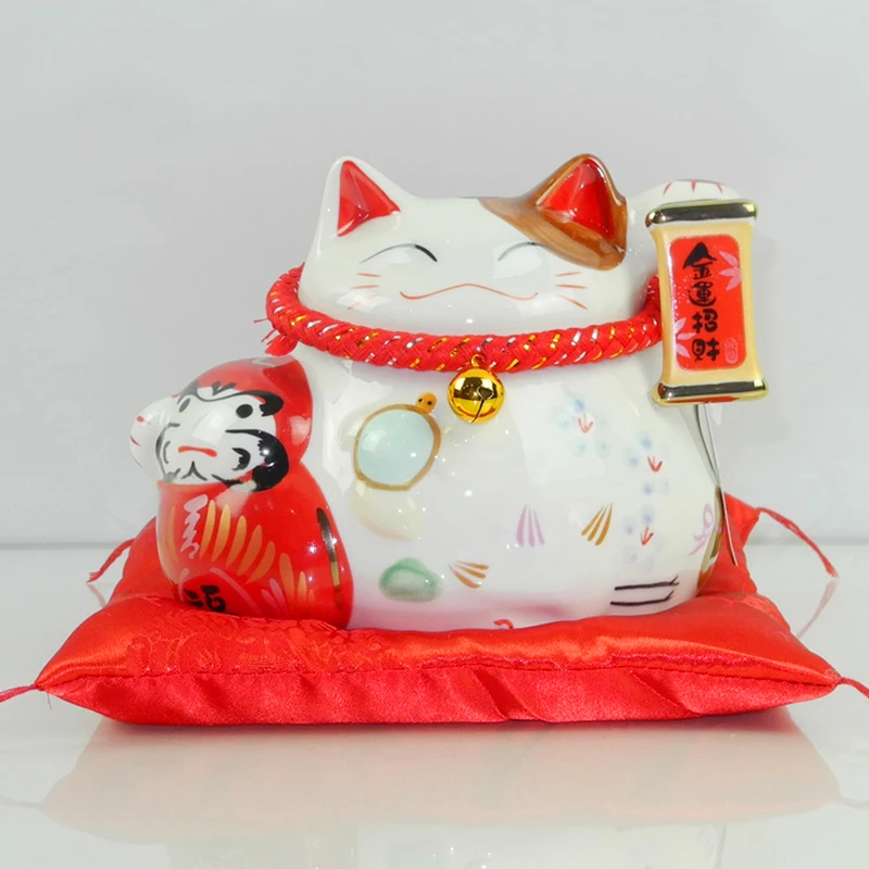 7 дюймов Lucky Cat фарфор Lucky Cat украшение дома фэн-шуй счастливый кот копилка, Рождество, день рождения ремесло подарок