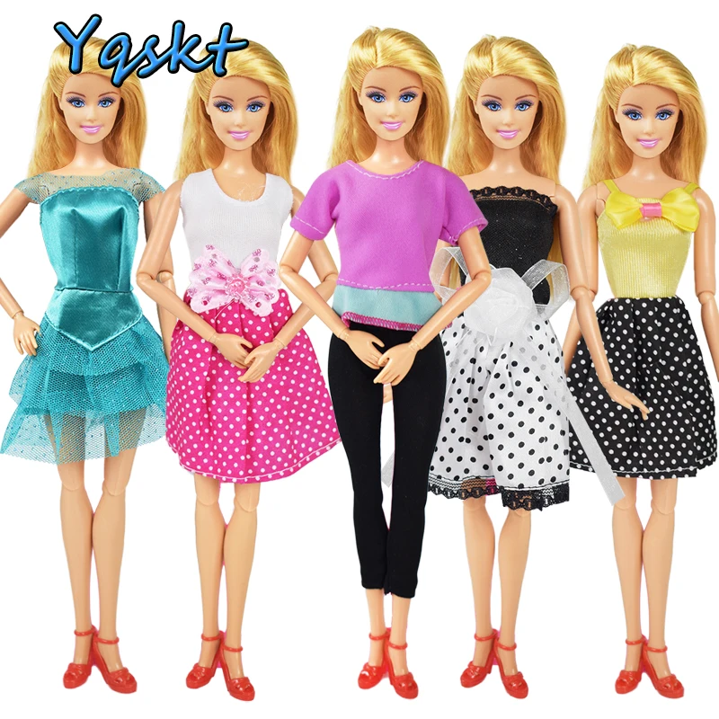 5 pièces/lot jupe à pois vêtements de Yoga poupée vêtements accessoires robe maison produits pour enfants fille jouets pour robe de poupée Barbie (lot de 5)