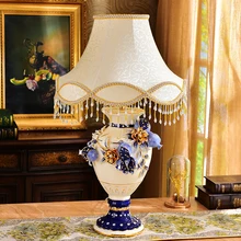 Классическая лампа ручной работы с эмалью, окрашенная прикроватная лампа для спальни, Свадебный декор, цветы, полные граната, фруктов, Керамическая Настольная Лампа
