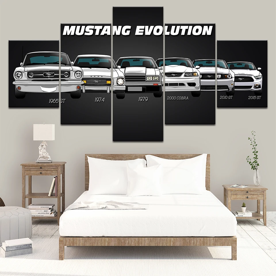 

Modular HD Print Artwork Modern Sports Car Poster Home Decor Wall Art 5 Pieces Pictures 1965 Ford Mustang GT Canvas Painting