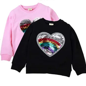 

Baby Girls Sweatshirts Heart Sequins Kids Girls Hoodies & Outerwear Teenage Long Sleeves Sweater Boy T-shirt Clothes