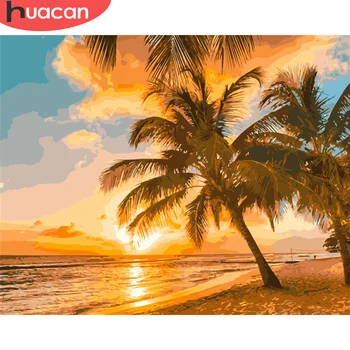 

HUACAN Painting By Number Seaside Drawing On Canvas HandPainted Painting Art Gift DIY Pictures By Number Sunset Kits Home Decor