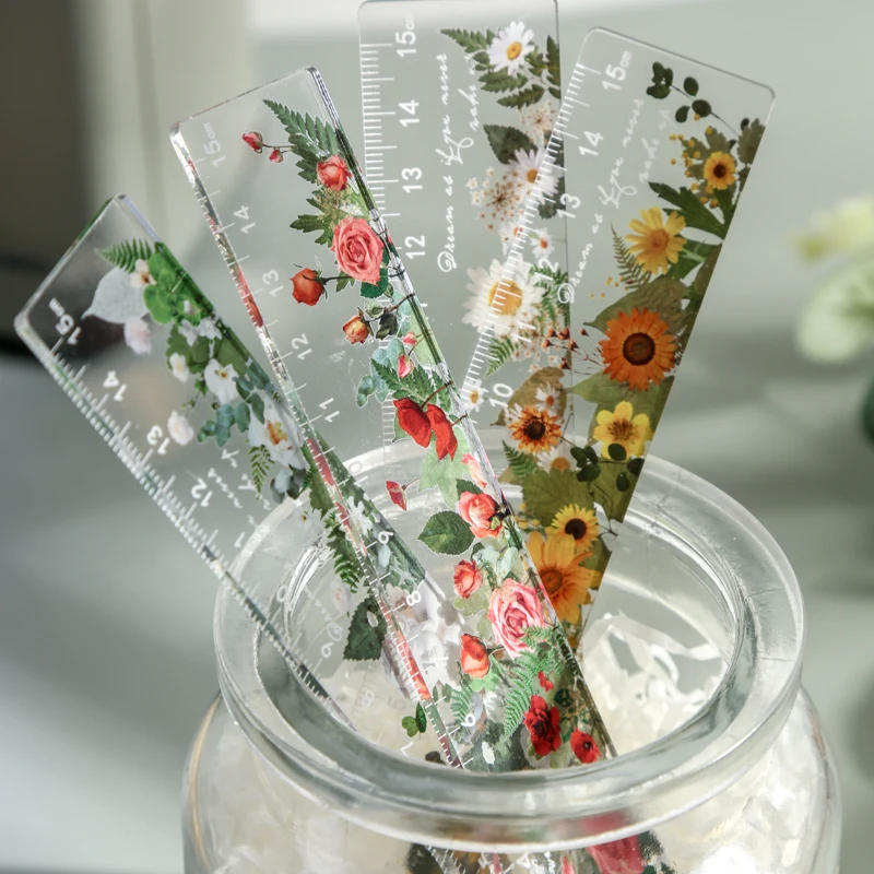 Reglas rectas de plástico de margaritas y rosas de 15 cm, suministros Kawaii para escuela y oficina, accesorios de planificación, premio de estudiante