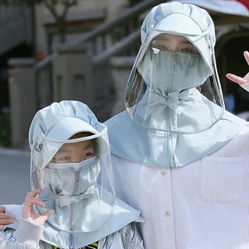 

Adults and Children Fisherman Hats Masked Cap Mouth Face Mask Summer Sun Hat Kids Removable Uv Protective Suit Parent-child Caps