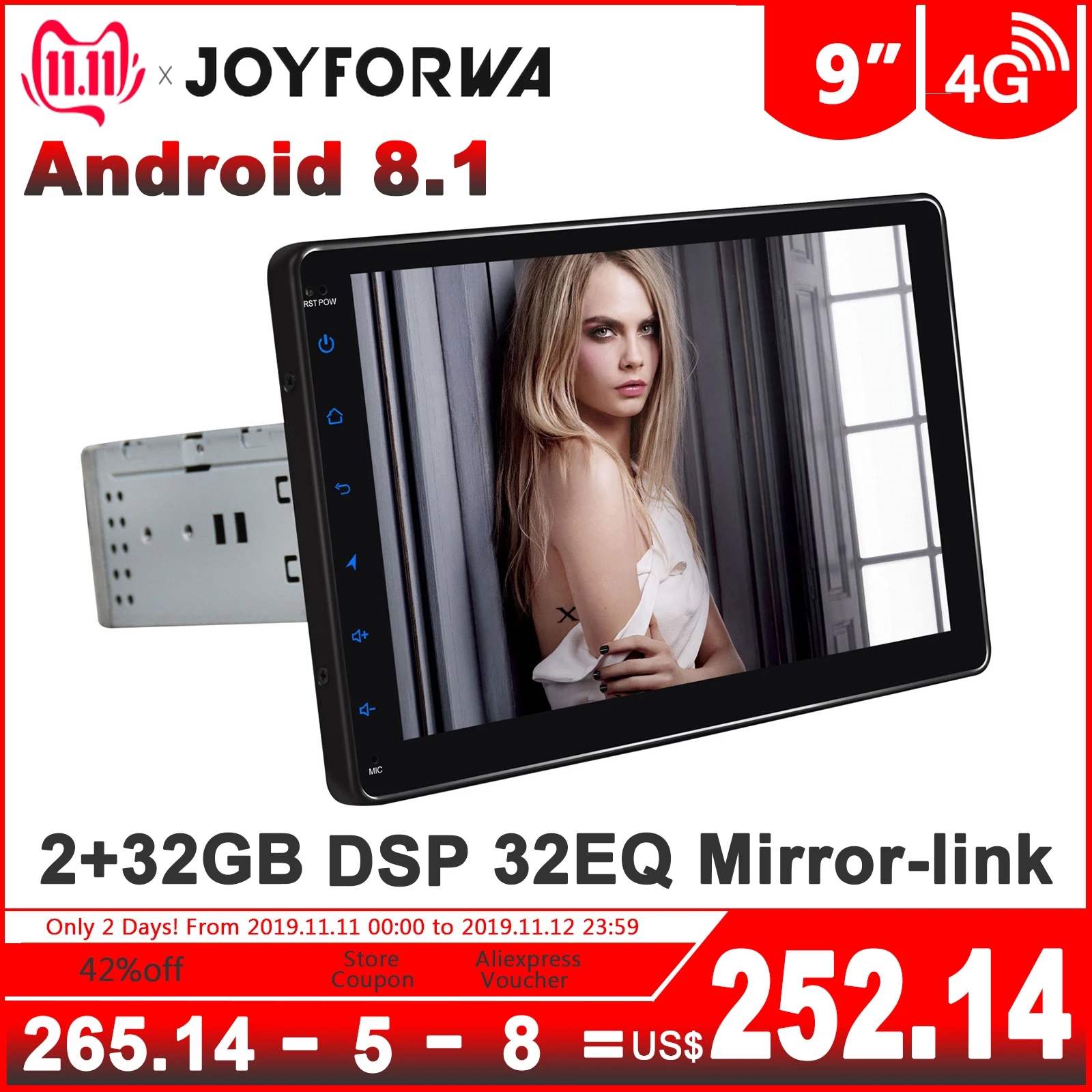 

Mirror Link DSP 4G SIM Card 1Din 9" Android 8.1 Car Stereo Multimedia Radio Octa-core GPS SPDIF Subwoofer DVR RCA WiFi DAB+ OBD