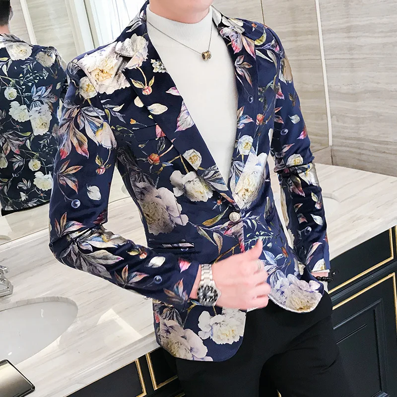 

Spring Flowers Club Slim Fit Floral Blazer Masculino Americana Hombre Mens Prom Blazers For Men Stage