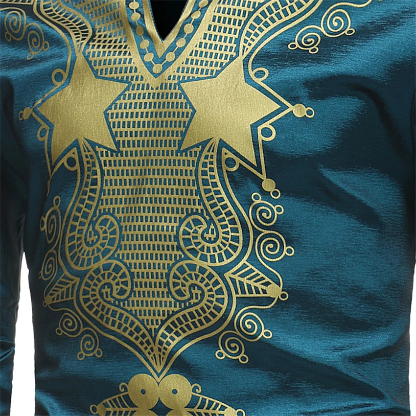 African Men's T-shirt Rich Bazin Print Tops Shirt Dress Long Sleeve for African Dresses Man Casual Clothes - Image 5