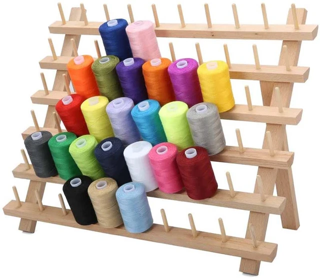 60-Spool Thread Rack Sewing Embroidery Organizer Natural Wood for