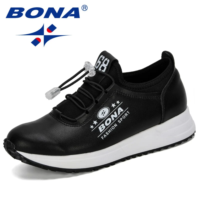 Black white BONA/Новинка года; Дизайнерские кроссовки из микрофибры; женская повседневная обувь на плоской подошве; женская обувь из вулканизированной кожи; обувь для отдыха на открытом воздухе; Feminimo - Цвет: Black white