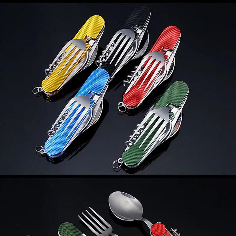 super1798 Portable Folding Fork Spoon Stainless Steel Outdoor Picnic Camping Tableware Kitchen Tool Random Color Fork 