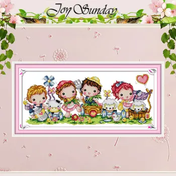 

Happy Childhood Patterns Counted Cross Stitch 11 14CT Cross Stitch Set Wholesale Cartoon Cross-stitch Kit Embroidery Needlework