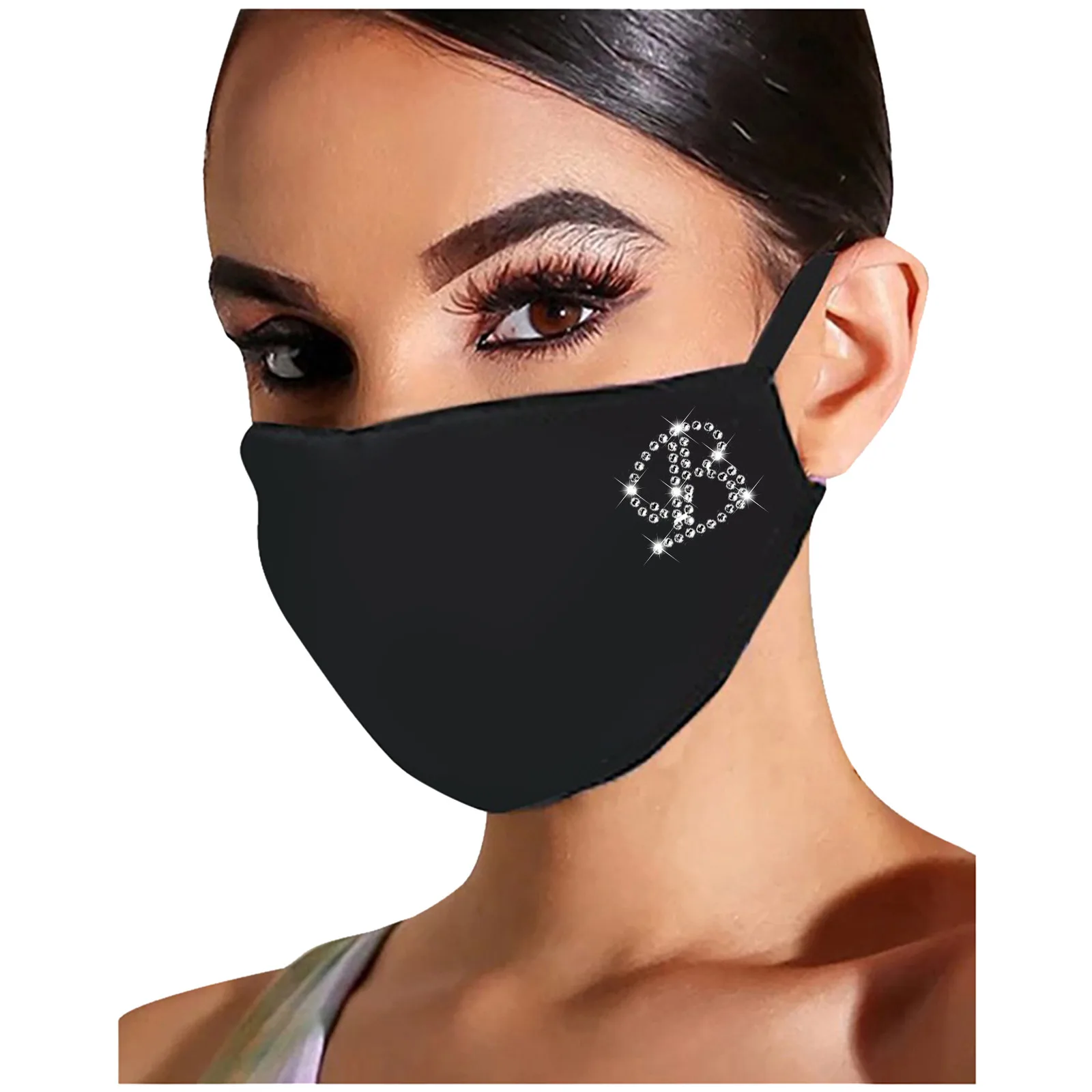 26 Letter Printed Rhinestone Pattern Dustproof Cotton Face Mask Washable Reusable