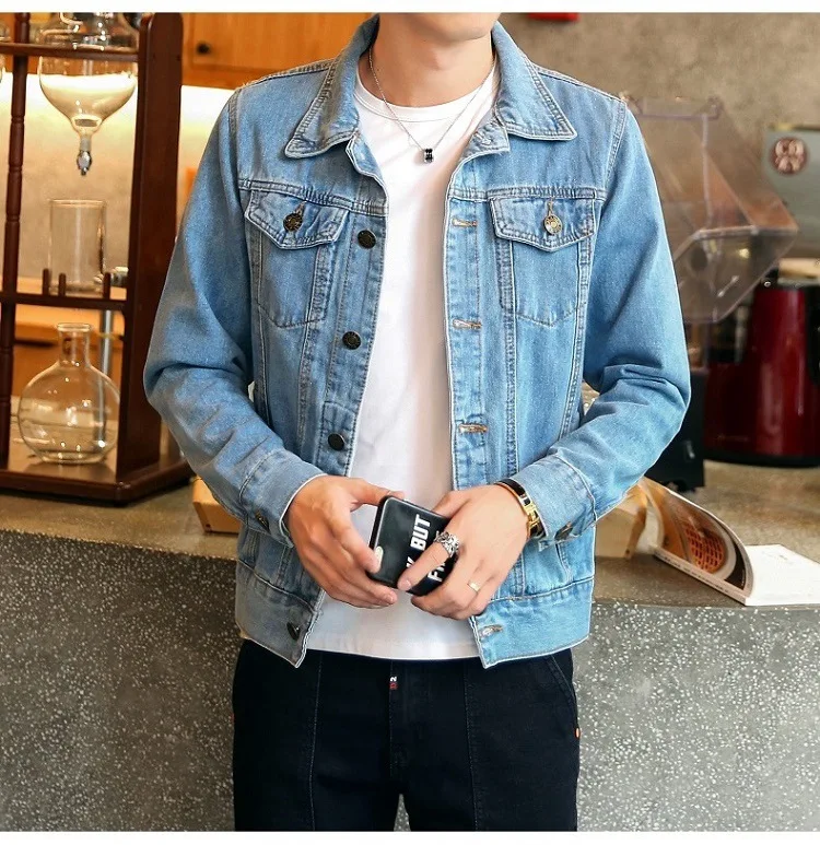 Classic Black Blue Jeans Jacket Men's Spring Autumn Casual Slim Fit Bomber Jackets Men Cowboy Denim Jacket Outwear M-4XL