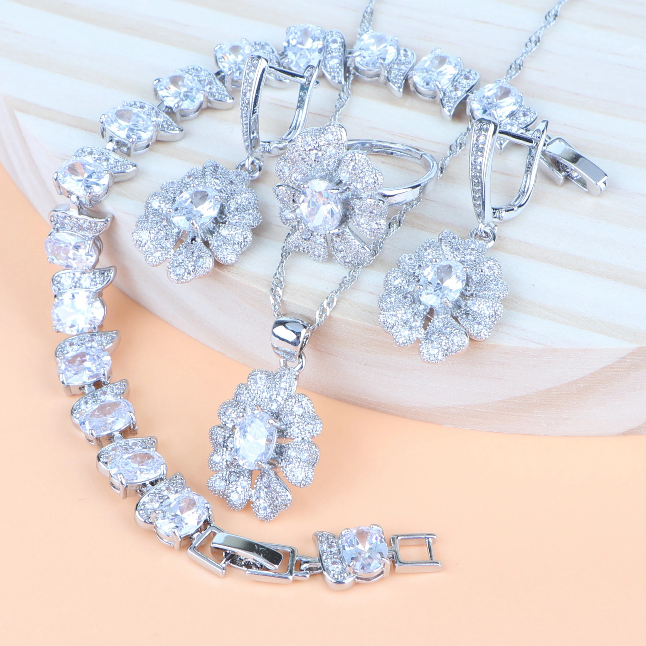 Women Luxury Jewelry Sets Zirconia 925 Sterling Silver Wedding Bridal Earrings Bracelets Necklace Pendants Rings Gift Box | Украшения и