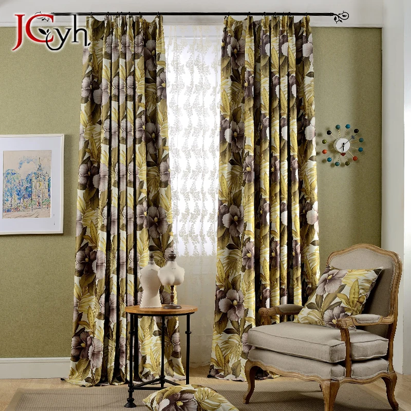 

European Printed Floral Curtains Luxury Drapes Fabric Modern Window Blinds Curtain For Bedroom Gordijnen Rideaux Shading 80%