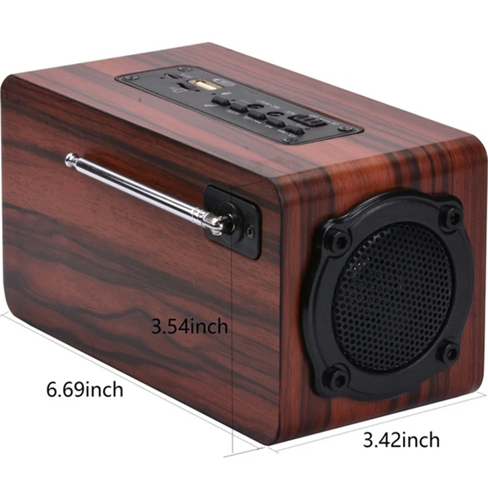 Bluetooth Speaker Wooden Portable Wireless Bass Stereo Speaker SD Card Retro FM Radio TF AUX Portable Outdoor Speakers For Phone