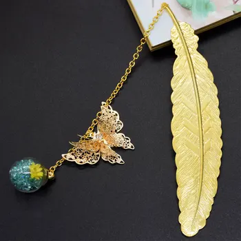 

Retro Pendant Clip Reading Feather Butterfly Film Elegant Metal Bookmark Vintage Anti Rust Stationery Gift Box Student Teachers