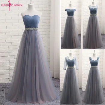 

Beauty-Emily Tulle Long Evening Dresses Elegant Formal A-line Party Dress Vintage Prom Gown Floor-Length Plus size Vestido 2020