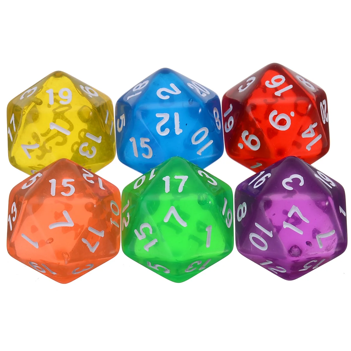 6pcs/set Twenty Sided Dice Clear Dice Set Colorful Funny Outdoor Dices For TRPG Games Dungeons & Dragons Mixed Colors