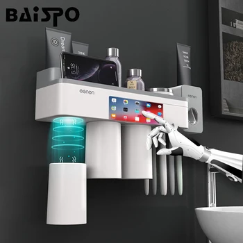 

BAISPO Home Bathroom Accessories Sets Magnetic Adsorption Toothbrush Holder With Toothpaste Squeezer Dispenser Storage Rack
