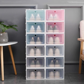 

1Pc Transparent Shoe Box Thickened Transparent Dustproof Shoe Storage Box Can Be Stacked Combination Shoe Cabinet Shoe Organizer