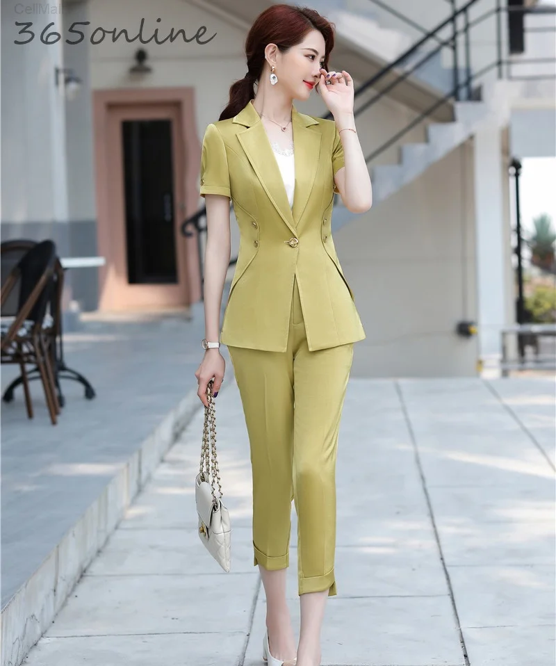 

Ladies Office Work Wear Suits 2020 Summer Short Sleeve Formal Professional OL Styles Female Blazers Pantsuits Plus Size