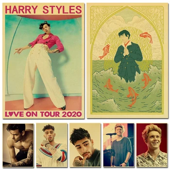 

Music Band One Direction Member Poster Retro Vintage Poster Kraft Paper Painting Wall Art for Living Room Decor
