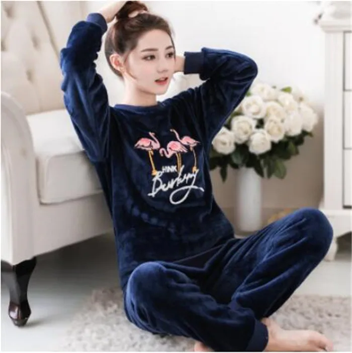 korean Flannel Warm Pajamas for Women Long Sleeve Home Suit Ladies sleepwear Velvet Pajama set Thick Feminino Pants Pyjamas