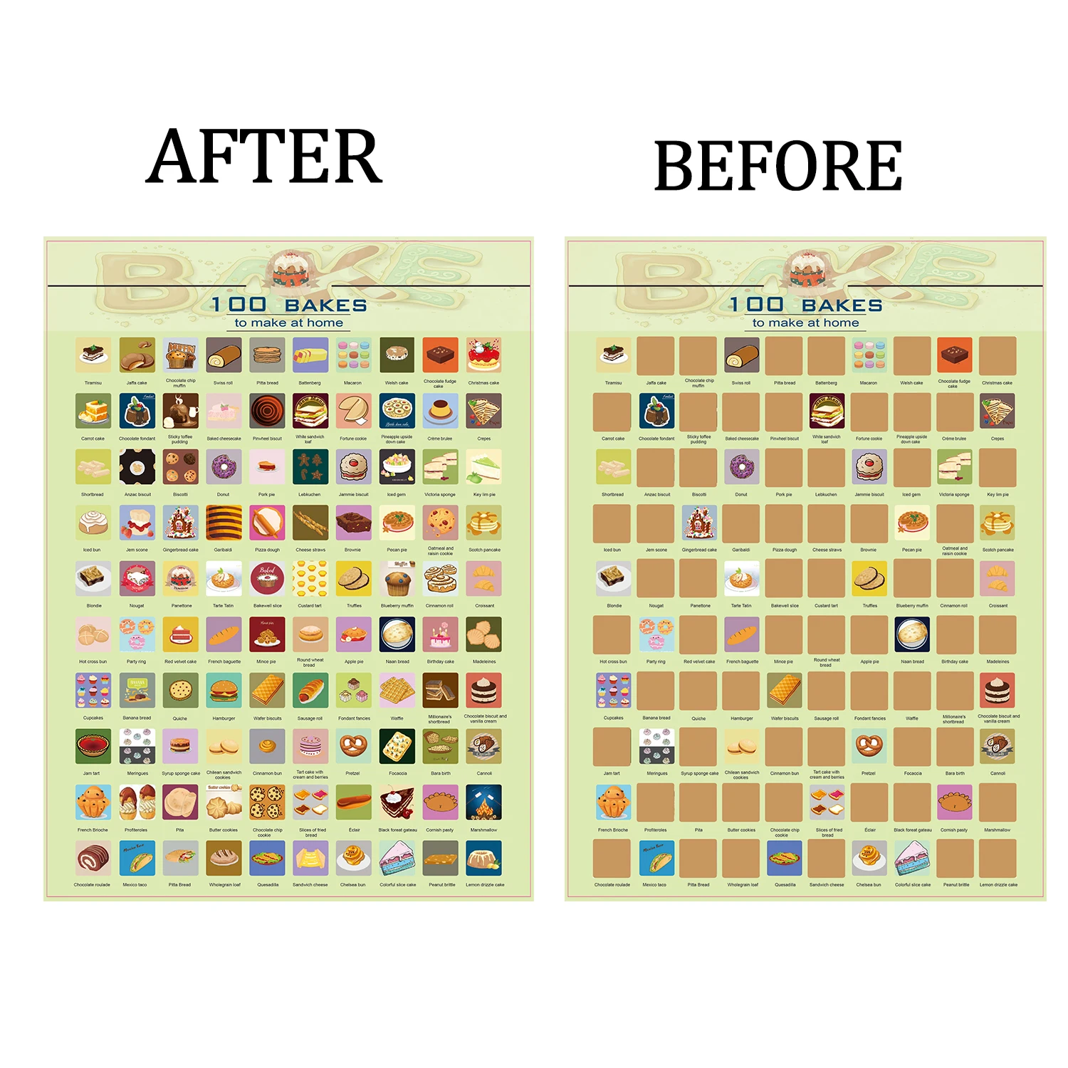 Постер со скретч 100 выпечки ведро список подарков без рамки сделать дома | Дом и