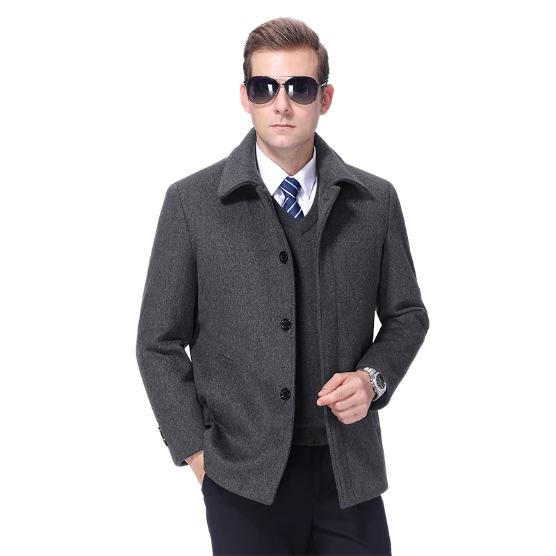 2022 Winter Wool Coat Men Wool Blend Jacket Cashmere Coat Autumn Woolen Coats Wool Jacket Pea Coat Men Fur Liner Coat Outwear short wool coat men s double breasted neck protection thickened liner for warmth british trend autumn and winter new coat