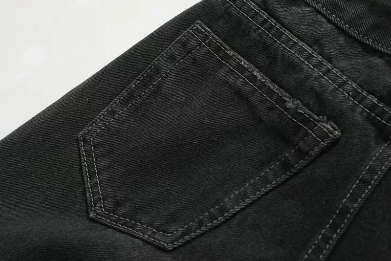 Withered england simple high street Fork opening straight black woman regular high waist jeans boyfriend jeans for women