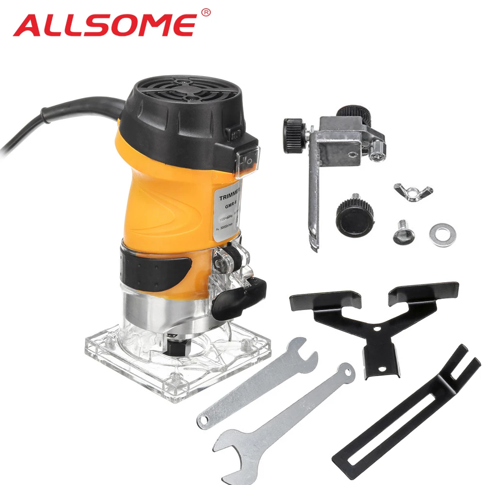 ALLSOME 6.35mm Electric Laminate Edge Trimmer Mini Wood Router Carving Machine Carpentry Woodworking Power Tools