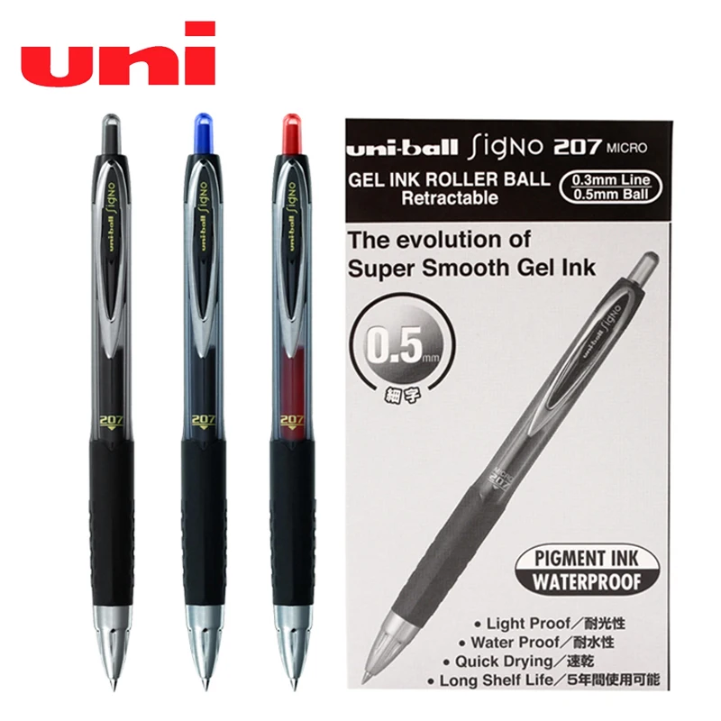 

12 Pcs/Lot Uni-Ball Signo UMN-207 Gel Pen 0.5mm Double Bead Tip Pen Press Type Business Office Signature Student Non-slip Grip