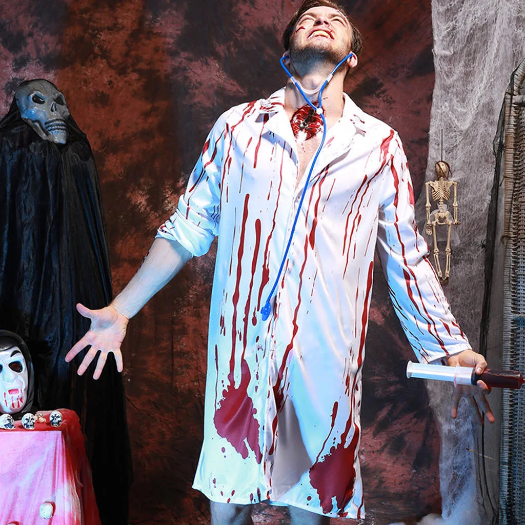 

Cos Clothing With Stethoscope Halloween Party Suit Blood Horror Male Doctor Horror Bloody Wear Adult Camisa Masculina