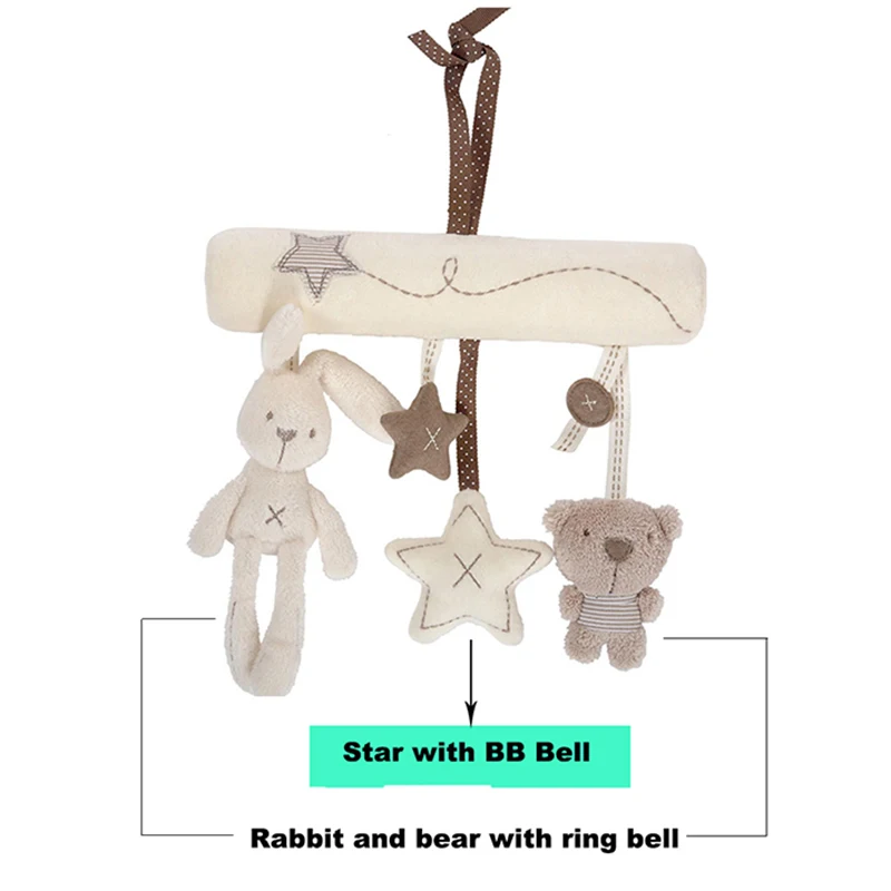 Rabbit baby music hanging bed safety seat plush toy Hand Bell Multifunctional Plush Toy Stroller Mobile 5
