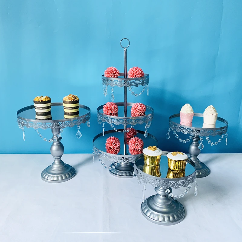 Набор из 11 антикварных зеркальных тортов, набор для торта, 3 уровня, башня, тарелка для торта, кекс, базовая корзина, десертная клетка, подставки для кексов, кондитерские изделия - Цвет: 4pcs in set