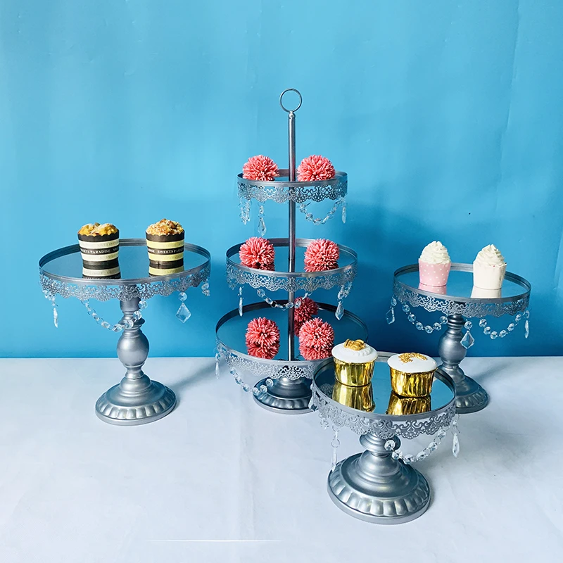 4pcs in set Набор из 11 антикварных зеркальных тортов, набор для торта, 3 уровня, башня, тарелка для торта, кекс, базовая корзина, десертная клетка, подставки для кексов, кондитерские изделия - Цвет: 4pcs in set