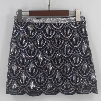 

Retro 1920s Gatsby Flapper Party Skirt Bling Beading Sequins Skirts Womens Black Vintage Runway Slim Bodycon Mini Skirt Faldas