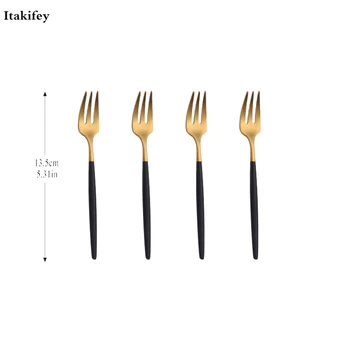 

6/8Pcs Stainless Steel Fruit Tea Fork Set Rainbow Dessert Thicker Fork For Cake Snack Black Gold Small Salad Fork Dinnerware Set