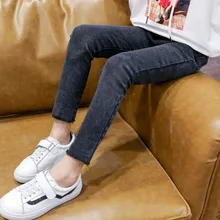 Г. Новые Осенние стильные штаны с эффектом потертости для девочек эластичные джинсы для больших мальчиков на весну и осень