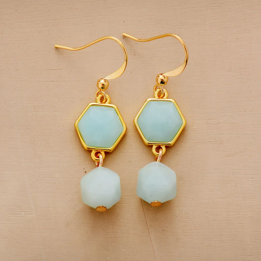 Exclusive Women Earrings Faceted Amazonite Dangle Earrings Classic Elegant Gifts Jewelry Gifts Dropship
