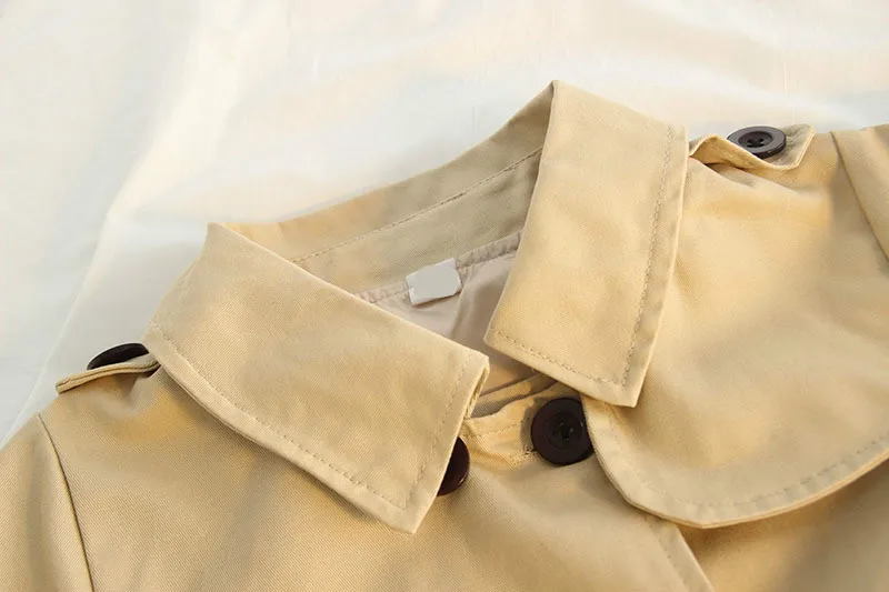 

Girl'S Coat Mid-length Spring And Autumn New Style Small CHILDREN'S Children Fold-down Collar British Style Double Breasted Belt