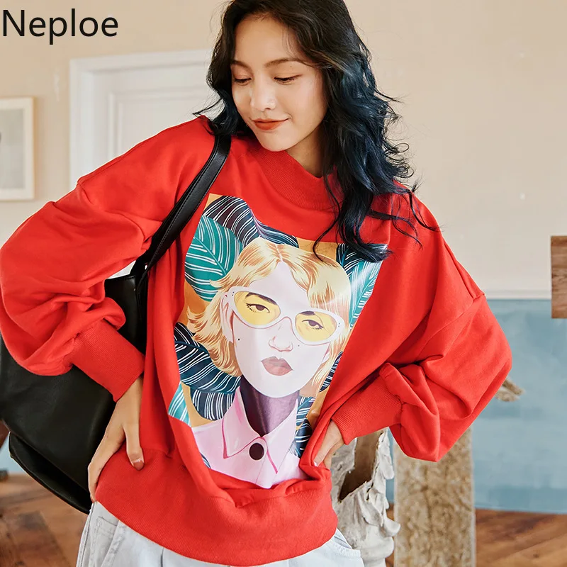 Neploe/Модные свободные толстовки с круглым вырезом для женщин, дизайн, пуловер с длинными рукавами, толстовка с принтом и круглым вырезом, Осенний женский топ 46682
