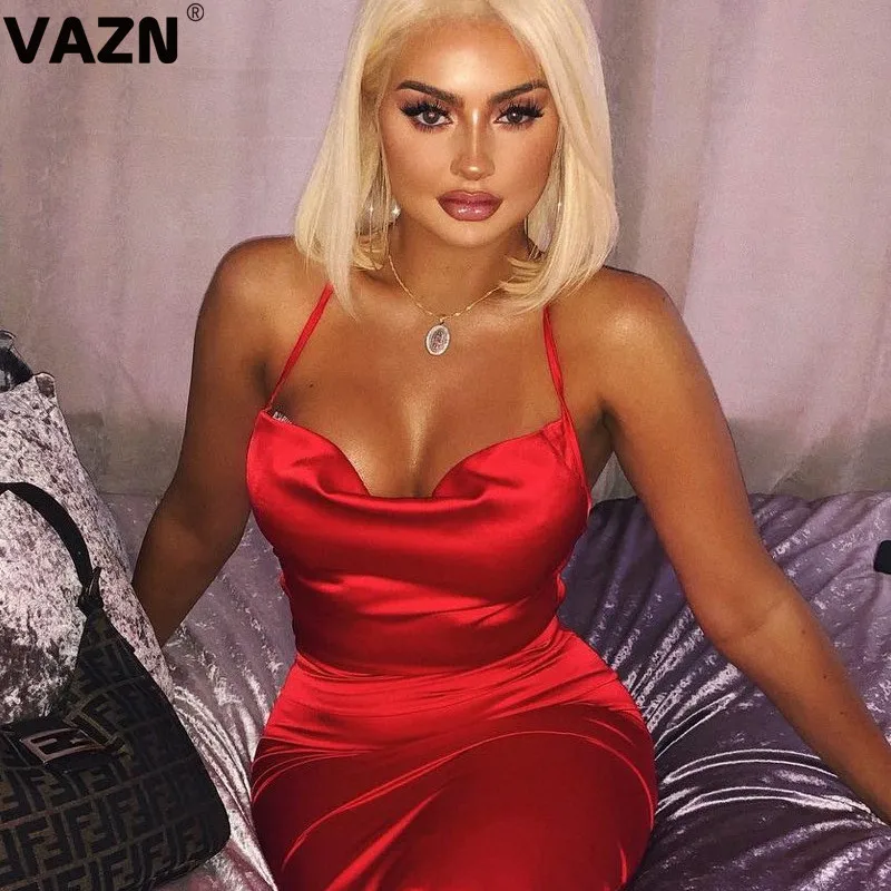 VAZN, Новое поступление, выдалбливают, сексуальные, открытые, модные, одноцветные, Холтер, открытая спина, без рукавов, для женщин, высокая талия, тонкое, миди платье