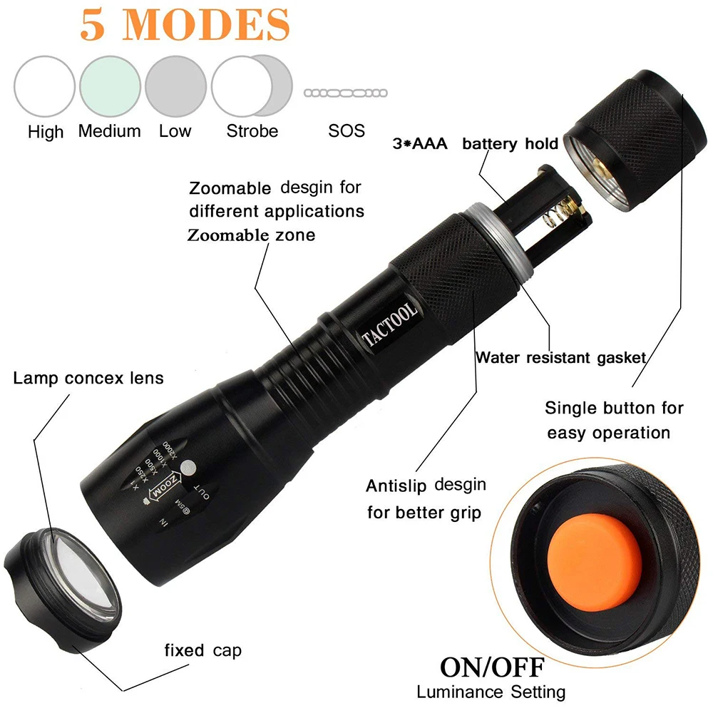 

Waterproof Led Flashlight Powerful Glare Tactical Torch Light Outdoor Camping Hunting Flashlight Mini AAA Battery Torch Light