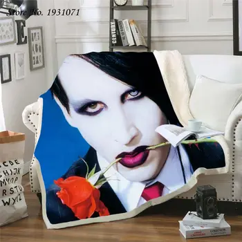 

NEW Marilyn Manson 3D Printed Fleece Blanket for Beds Thick Quilt Fashion Bedspread Sherpa Throw Blanket Adults Kids 02